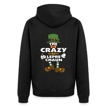 The Crazy Leprechaun St Patrick's Day - Unisex Premium Organic Zip Hoodie - black - Back - Nico (187cm)