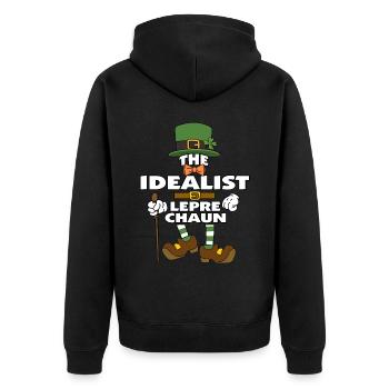 The Idealist Leprechaun St Patrick's Day - Unisex Premium Organic Zip Hoodie - black - Back - Nico (187cm)