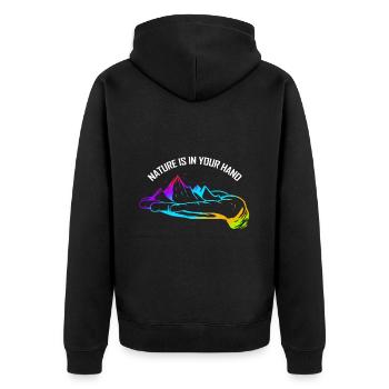 Logo Nature Is In Your Hand With Mountains For - Unisex Premium Bio Zip Hoodie - Schwarz - Hinten - Nico (187cm)