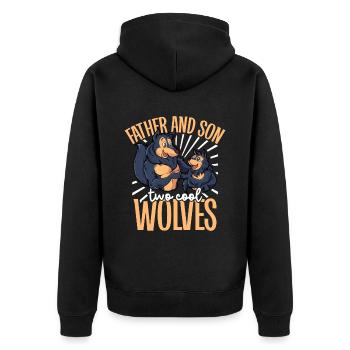 Coole Wölfe - Vater und Sohn - Unisex Premium Bio Zip Hoodie - Schwarz - Hinten - Nico (187cm)