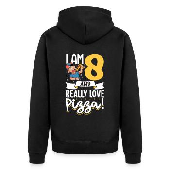 I'm 8 - Boy Pizza - Unisex Premium Organic Zip Hoodie - black - Back - Nico (187cm)