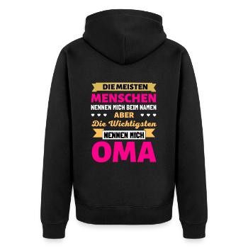 Oma Geschenk zum Geburtstag - Omi ist die beste - Unisex Premium Bio Zip Hoodie - Schwarz - Hinten - Nico (187cm)