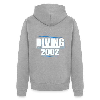 Anniversaire du plongeur - Plongée depuis juin 2002 - Veste à capuche bio Premium Unisexe - gris chiné - Dos - Nico (187cm)