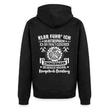 Zimmermann Zimmerer Zimmerleute - Unisex Premium Bio Zip Hoodie - Schwarz - Hinten - Nico (187cm)
