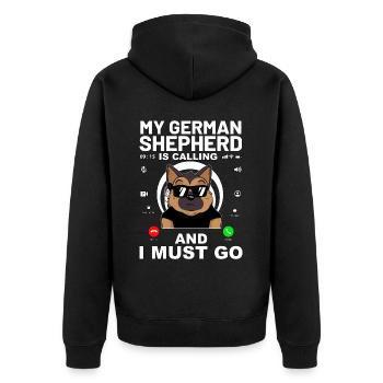 Mein Deutscher Schäferhund ruft und ich muss gehen - Unisex Premium Bio Zip Hoodie - Schwarz - Hinten - Nico (187cm)