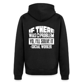 Sozialarbeiter - Unisex Premium Bio Zip Hoodie - Schwarz - Hinten - Nico (187cm)