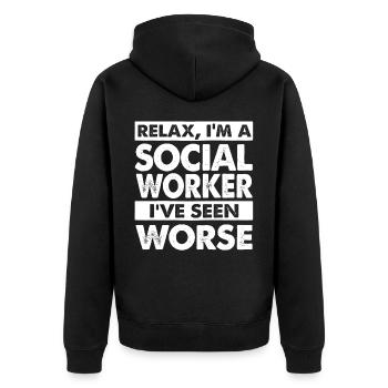 Sozialarbeiter - Unisex Premium Bio Zip Hoodie - Schwarz - Hinten - Nico (187cm)