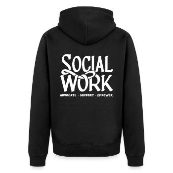 Sozialarbeiter - Unisex Premium Bio Zip Hoodie - Schwarz - Hinten - Nico (187cm)