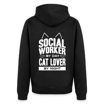 Sozialarbeiter - Unisex Premium Bio Zip Hoodie - Schwarz - Hinten - Nico (187cm)