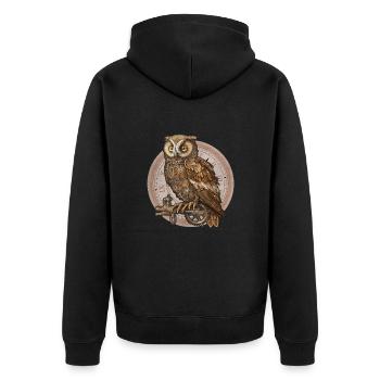 Steampunk Eule Comic style - Unisex Premium Bio Zip Hoodie - Schwarz - Hinten - Nico (187cm)