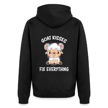 Spreading Love Laughter Goat Kisses Fix Everything - Unisex Premium Bio Zip Hoodie - Schwarz - Hinten - Nico (187cm)