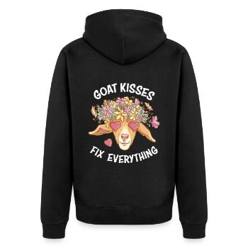 Spreading Love Laughter Goat Kisses Fix Everything - Unisex Premium Bio Zip Hoodie - Schwarz - Hinten - Nico (187cm)