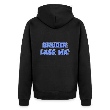 Bruder lass ma - Unisex Premium Bio Zip Hoodie - Schwarz - Hinten - Nico (187cm)