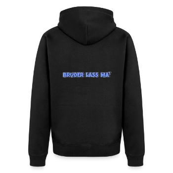 Bruder lass ma - Unisex Premium Bio Zip Hoodie - Schwarz - Hinten - Nico (187cm)
