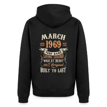 März 1969 Geburtstagsgeschenk - Unisex Premium Bio Zip Hoodie - Schwarz - Hinten - Nico (187cm)