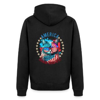 Amerikanisch Patriotisch USA Design - Unisex Premium Bio Zip Hoodie - Schwarz - Hinten - Nico (187cm)