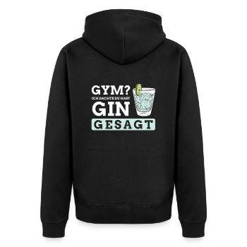 Gym? Ich dachte du hast Gin gesagt - Unisex Premium Bio Zip Hoodie - Schwarz - Hinten - Nico (187cm)