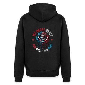 Amerikanisch Patriotisch USA Design - Unisex Premium Bio Zip Hoodie - Schwarz - Hinten - Nico (187cm)