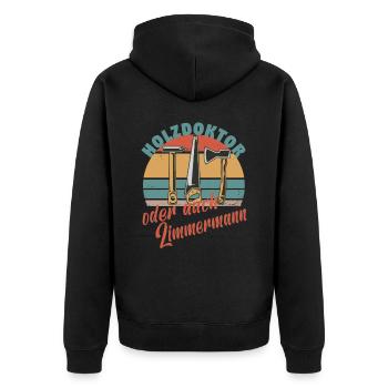 Zimmermann Holzbauer Zimmerer Holzbau Papa Holz - Unisex Premium Bio Zip Hoodie - Schwarz - Hinten - Nico (187cm)