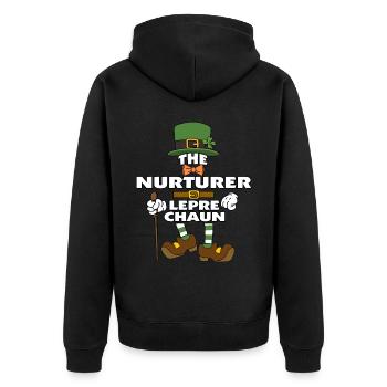 The Nurturer Leprechaun St Patrick's Day - Unisex Premium Organic Zip Hoodie - black - Back - Nico (187cm)