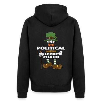 The Political Leprechaun St Patrick's Day - Unisex Premium Organic Zip Hoodie - black - Back - Nico (187cm)