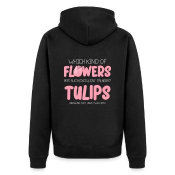 Tulpen Lustig Tulpen - Unisex Premium Bio Zip Hoodie - Schwarz - Hinten - Nico (187cm)