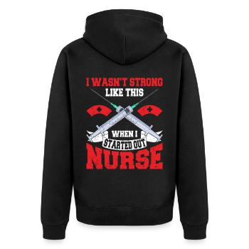 Krankenschwester Outfit Krankenpflegerin - Unisex Premium Bio Zip Hoodie - Schwarz - Hinten - Nico (187cm)