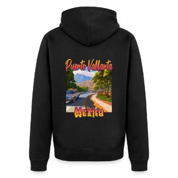 Puerto Vallarta au coucher du soleil - Veste à capuche bio Premium Unisexe - noir - Dos - Nico (187cm)