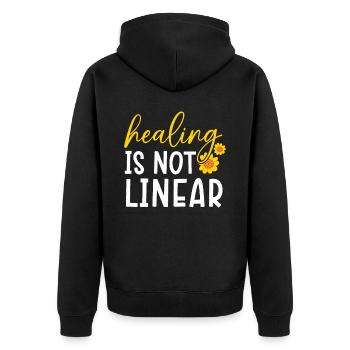 Heilung ist kein lineares Bewusstsein für psychische Gesundheit - Unisex Premium Bio Zip Hoodie - Schwarz - Hinten - Nico (187cm)