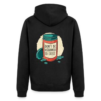 Schämen Sie sich nicht, Bewusstsein für psychische Gesundheit zu existieren - Unisex Premium Bio Zip Hoodie - Schwarz - Hinten - Nico (187cm)
