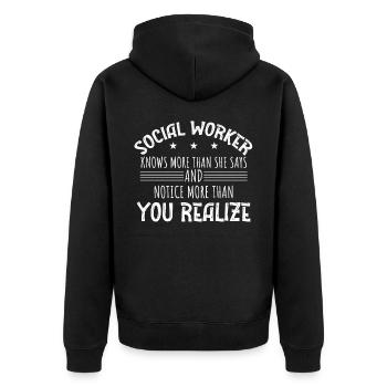 Sozialarbeiter - Unisex Premium Bio Zip Hoodie - Schwarz - Hinten - Nico (187cm)