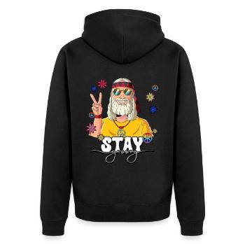 60er 70er Jahre Kostüm Stay Groovy Hippie - Unisex Premium Bio Zip Hoodie - Schwarz - Hinten - Nico (187cm)