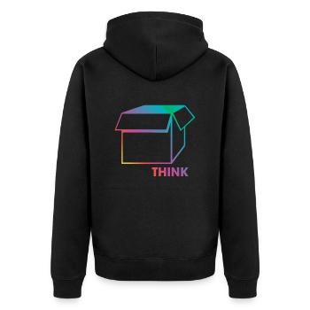 Think Outside The Box - Unisex Premium Bio Zip Hoodie - Schwarz - Hinten - Nico (187cm)