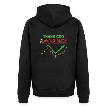 Thank goodness it's Monday, stock trader - Unisex Premium Organic Zip Hoodie - black - Back - Nico (187cm)