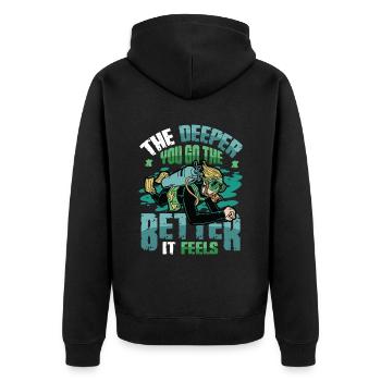 Tiefseetaucher, Gerätetauchen - Unisex Premium Bio Zip Hoodie - Schwarz - Hinten - Nico (187cm)