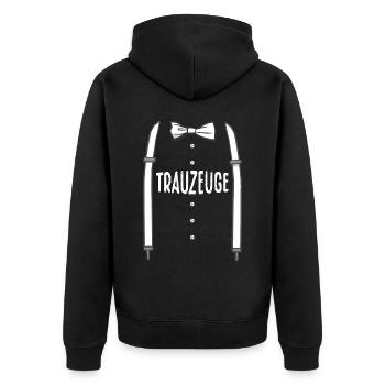 Trauzeuge T-Shirt Herren JGA Junggesellenabschied - Unisex Premium Bio Zip Hoodie - Schwarz - Hinten - Nico (187cm)
