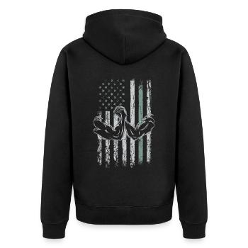 Armwrestling Retro USA Flagge 4th of July - Unisex Premium Bio Zip Hoodie - Schwarz - Hinten - Nico (187cm)