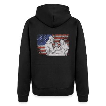 Armwrestling Retro USA Flagge 4th of July - Unisex Premium Bio Zip Hoodie - Schwarz - Hinten - Nico (187cm)
