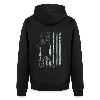 Baseball Retro USA Flag Cricket 4th of July - Unisex Premium Organic Zip Hoodie - black - Back - Nico (187cm)