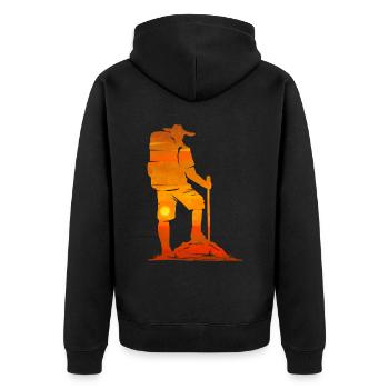 Backpacker In The Sunset While Hiking - Unisex Premium Bio Zip Hoodie - Schwarz - Hinten - Nico (187cm)