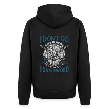 I Dont Go Anywhere Without My Foam Sword - Unisex Premium Bio Zip Hoodie - Schwarz - Hinten - Nico (187cm)