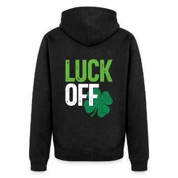 Luck Off Clover St Patricks Day - Unisex Premium Organic Zip Hoodie - black - Back - Nico (187cm)