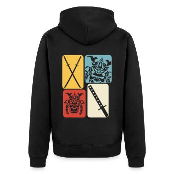 Katana Retro Ninjaschwert Samuraischwert - Unisex Premium Bio Zip Hoodie - Schwarz - Hinten - Nico (187cm)