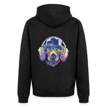 Hund mit cooler Sonnen Brille für Urlauber - Unisex Premium Bio Zip Hoodie - Schwarz - Hinten - Nico (187cm)