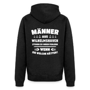 Wilhelmshaven Sprüche - Unisex Premium Bio Zip Hoodie - Schwarz - Hinten - Nico (187cm)