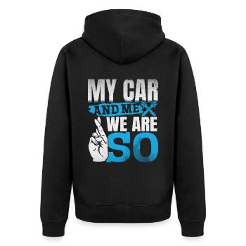 Mein Auto und ich , wir sind SO - PS Liebhaber - Unisex Premium Bio Zip Hoodie - Schwarz - Hinten - Nico (187cm)