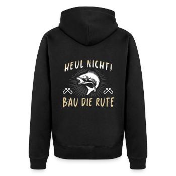 Angeln Tshirt Mann Fischer Rute Fischfang Fishing - Unisex Premium Bio Zip Hoodie - Schwarz - Hinten - Nico (187cm)