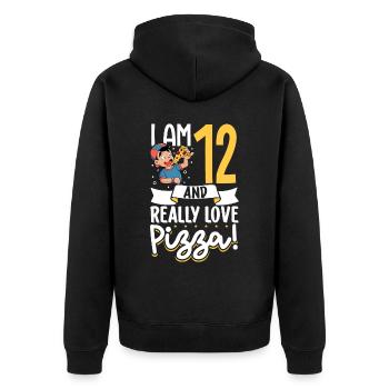 J’ai 12 ans - Boy Pizza - Veste à capuche bio Premium Unisexe - noir - Dos - Nico (187cm)