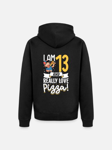 I'm 13 - Boy Pizza - Unisex Premium Organic Zip Hoodie - black