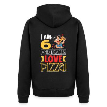 Ich bin 6 - Mädchen Pizza - Unisex Premium Bio Zip Hoodie - Schwarz - Hinten - Nico (187cm)